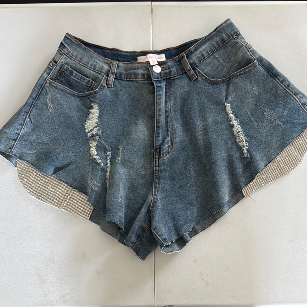 Hot & Delicious Blue Jean Shorts Distressed A-line
